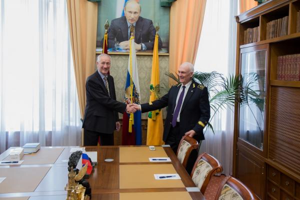 Рабочая встреча ректора Горного университета Владимира Литвиненко и члена оргкомитета Российско-Германского сырьевого форума, профессора Института международного публичного права в Рейнском университете (Бонн) Рудольфа Дольцера